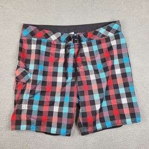 Quiksilver Board Shorts Mens 40 Multicolor Plaid Check Swim Trunks Beach‎